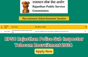 RPSC Rajasthan Police Sub Inspector Telecom Recruitment 2024 Apply Online for 98 Post