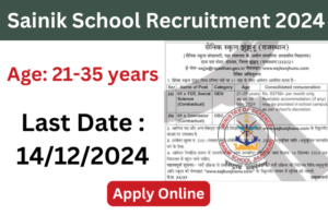 Sainik School Jhunjhunu Recruitment Notification Out 2024 Apply Online for 2 Posts