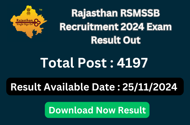 Rajasthan RSMSSB Junior Assistant / Clerk Grade II Recruitment 2024 Download Exam Result for 4197 Post