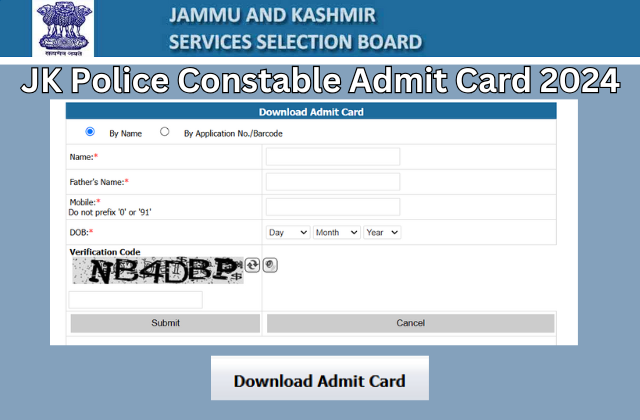 JK Police Constable Admit Card 2024 for Notification Out