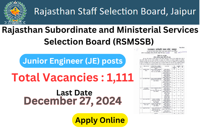 RSMSSB Junior Engineer Recruitment 2024: Apply for 1,111 Vacancies