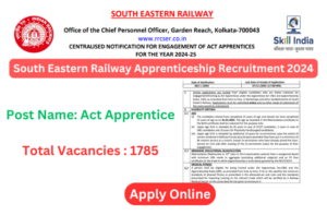 South Eastern Railway SER RRC Kolkata Various Trade Bharti 2024 Apply Online for 1785 Post