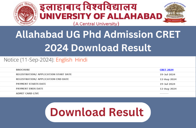 Allahabad UG Phd Admission Through CRET 2024 Download Result