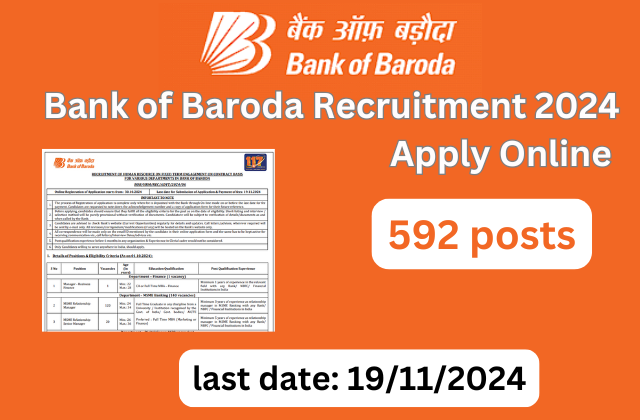 Bank of Baroda Recruitment 2024 Apply Online for 592 Vacancies