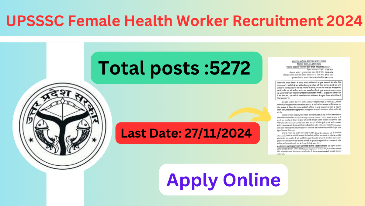 UPSSSC Female Health Worker Recruitment 2024 Apply Online for 5272 Post