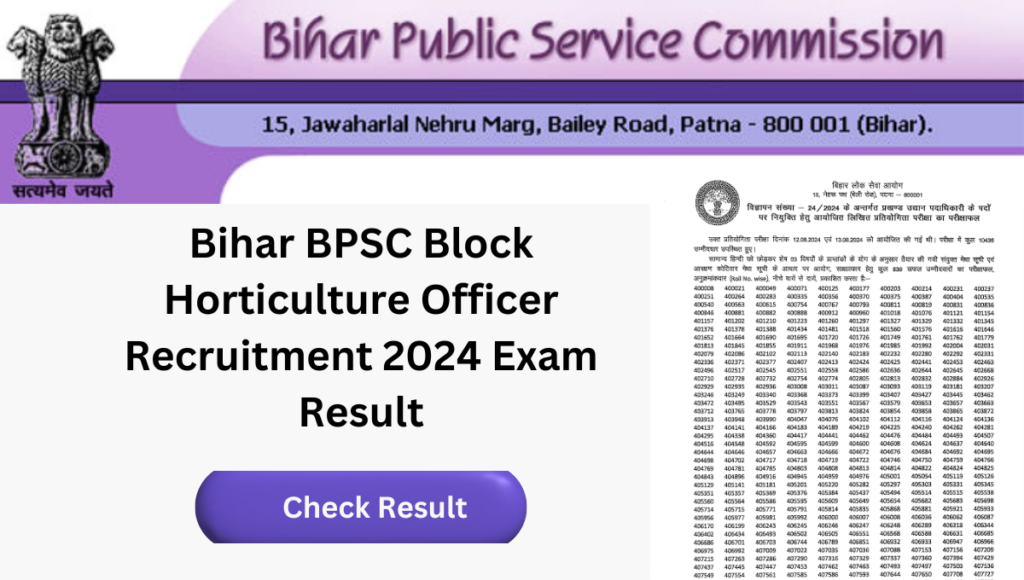 Bihar BPSC Block Horticulture Officer Recruitment 2024 Exam Result Out for 318 Post