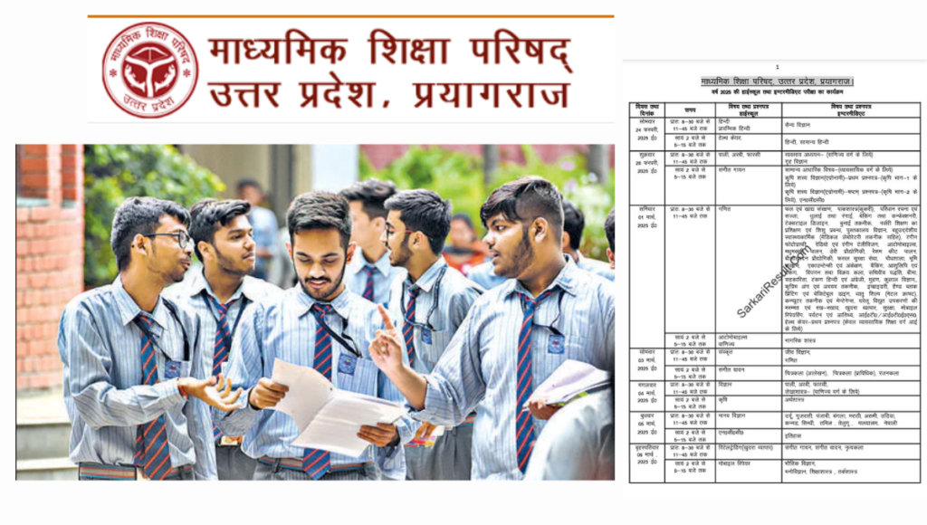 UPMSP UP Board High School and Intermediate Exam 2025 Time Table / Date Sheet Download