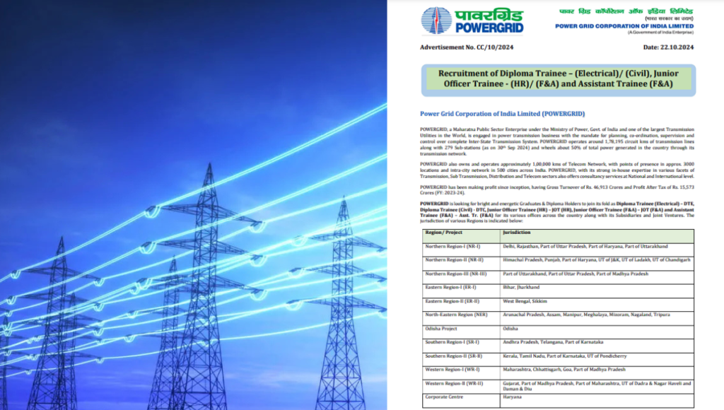 PGCIL Power Grid Corporation of India Limited  Electrical/ Electrical (Power)/ Electrical and Electronics/ Power Systems Engineering/ Power Engineering (Electrical), Recruitment 2024 Apply Online for 802 Post